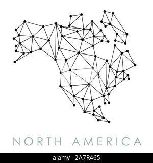 North America simple map vector - low-poly geometric style illustration. Connection network. Stock Vector