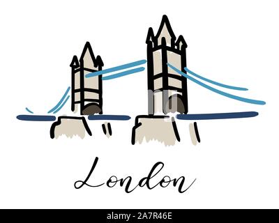 London Tower Bridge - hand drawn symbol logo design. Vector graphics. Stock Vector