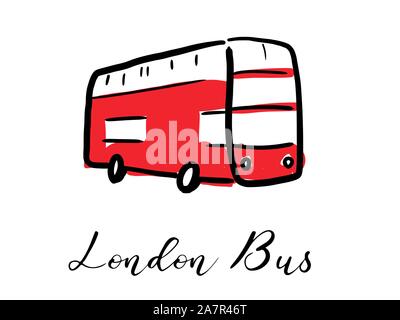 London red double decker bus - hand drawn symbol logo design. Vector graphics. Stock Vector
