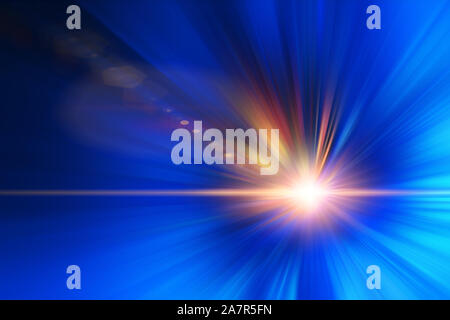 fast speed high performance zoom blur motion blue light flare effect abstract for background. Stock Photo