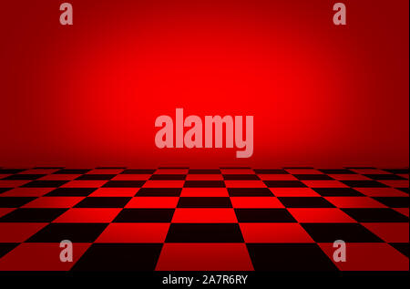 3d rendering. Perspective view of red Chessboard floor wall background. Stock Photo