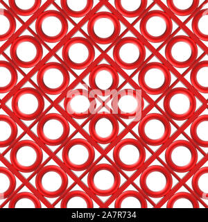 3d rendering.red circular metal pattern structure on white wall background. Stock Photo