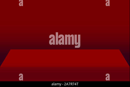 3d rendering. empty blank red square box floor stage with gradient wall background. Stock Photo
