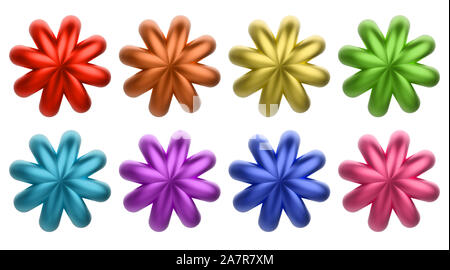 3d rendering. colorful Gloden Six pointed star with clipping path set collection isolated on white background. Stock Photo