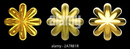 3d rendering. Gloden Six pointed star with clipping path collection set isolated on black background. Stock Photo