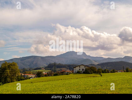 Beautiful mountain landscape with houses in Basque Country, Spain Stock Photo