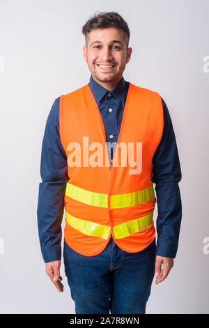Portrait of happy Persian man construction worker smiling Stock Photo
