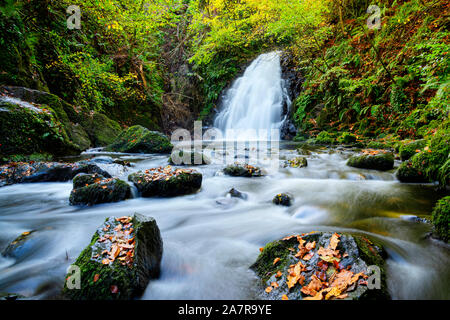 Glenoe Waterfall in Autumn County Antrim, Northern Ireland Stock Photo