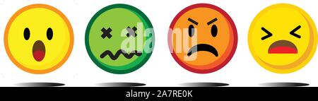 Set of Emoji Colored Flat Icons. Vector Set of Emoticons. Sad and Happy Mood Icons. Vote Scale Symbol Set. Stock Vector