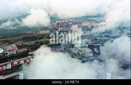 Bird view from 500 meters above of Dishui Lake reveals a fairyland hidden in Lingang Area of Shanghai Free Trade Zone in Shanghai, China, 24 August 20 Stock Photo