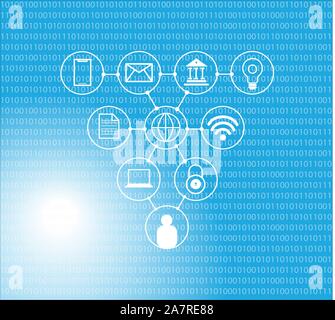 Set of web symbol for IT business, web computer and mobile. Communication network set with digital blue background. Stock Vector