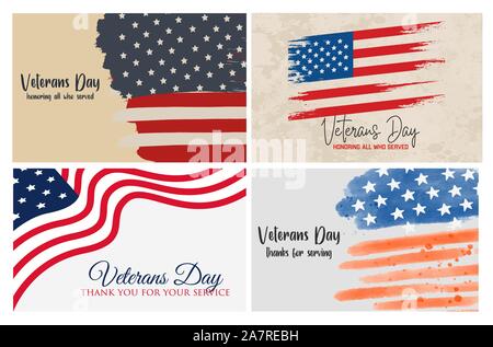 Set of brochure, poster templates in veterans day style. Beautiful design and layout Stock Vector