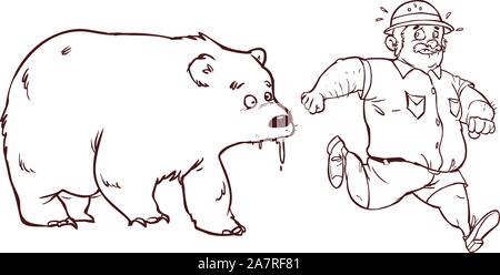 Cartoon of man Running From Bear stock illustration Stock Vector