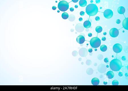 Abstract molecules background. DNA, Atoms. Molecular structure with blue spherical particles. Medical, science and technology innovation concept Stock Vector