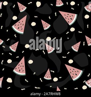 Seamless Pattern with watermelons on teal background. Vector Illustration Stock Vector