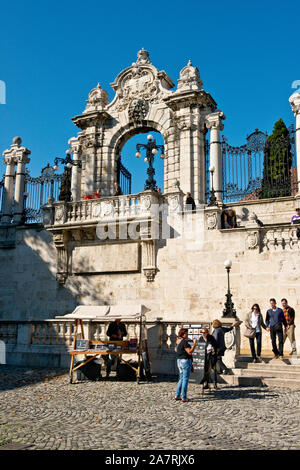 Ornamental gateway from Habsburg Steps to The Royal Palace of Buda Castle, Castle District, Budapest Stock Photo