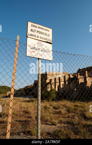 The old mining buildings and landscape of Laveria Brassey, part of the Montevecchio vein complex in Naracauli, Ingurtosu, Sardinia Italy Europe Stock Photo