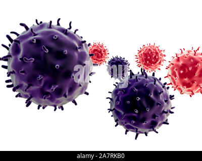 lymphocytes and viruses, cancer cell, 3d rendered cancer cell, Cancer cell and Lymphocytes,T-lymphocytes attack a migrating cancer cell