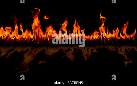 Hot fire flames on abstract art black background Stock Photo