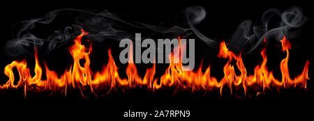 Hot fire flames on abstract art black background Stock Photo