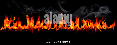 Hot fire flames on abstract art black background Stock Photo