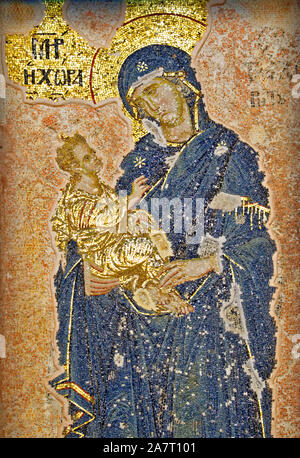 ISTANBUL TURKEY CHURCH OF THE HOLY SAVIOUR IN CHORA BYZANTINE GREEK ORTHODOX MOSAICS DEPICTING EVENTS IN THE BIBLE HERE MARY HOLDING BABY JESUS Stock Photo