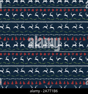 Fun and happy christmas seamless pattern with jumping deers and christmas decoration, hand drawn and creative, great for wrapping, textiles, banners, Stock Photo