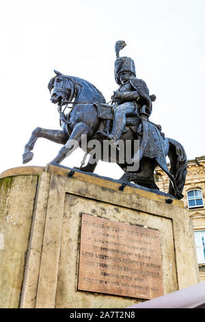 durham monument,  Statue of the Marquess of Londonderry, Charles William Vane Tempest Stewart, in Durham Market Place, by artist Monti Raffaelle, UK Stock Photo