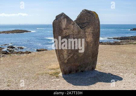Menhir Beg Er Goalennec on the peninsula Quiberon in Brittany, France Stock Photo