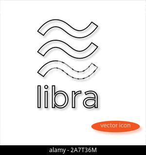 Libra cryptocurrency symbol drawn by thin line casting a shadow, vector Stock Vector