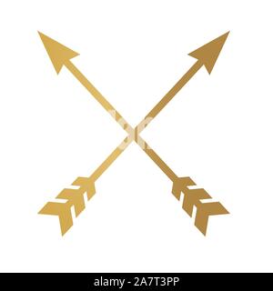 crossed, golden bow arrows icon- vector illustration Stock Vector