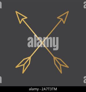 crossed, golden bow arrows icon- vector illustration Stock Vector