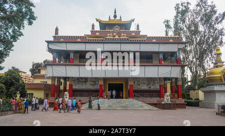 A nicely decorated holy place Mongolian Temple in Bodhgaya, Bihar, India.A nice buddisht, Buddha temple Stock Photo