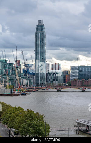 London cityscape - The new skyscraper called The Tower is also known as Vauxhall Tower is officially called St George Wharf Tower. Stock Photo