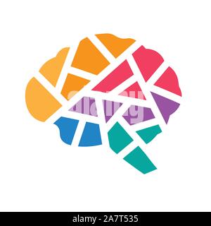 colorful geometric human brain icon - vector illustration Stock Vector