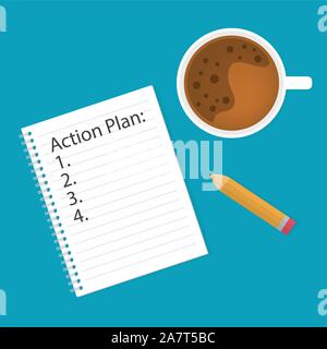 action plan written in spiral notebook- vector illustration Stock Vector