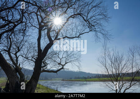 Weser River near Oberweser, Upper Weser Valley,  Weser Uplands, Weserbergland, Hesse, Germany Stock Photo