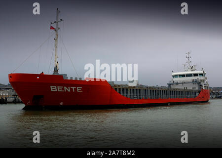 General,cargo,ship,Bente,Nederlands, Holland,Cowes,Harbour,leaving,Isle of Wight,England,UK, Stock Photo