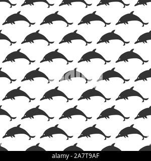 Seamless pattern with black silhouettes of dolphins. Vector Illustration Stock Vector
