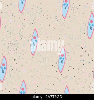 Seamless Pattern with surfing boards on sand. Vector Illustration Stock Vector