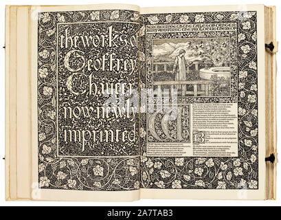 William Morris, Illustrated book, The works of Geoffrey Chaucer, illustration, 1896 Stock Photo