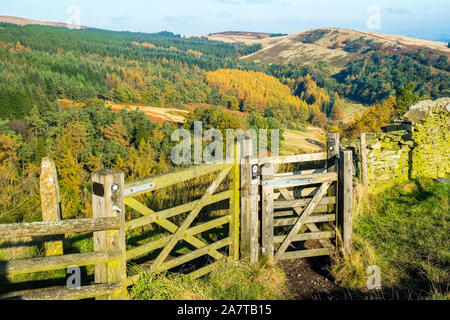 Footpath gate in The Goyt Valley, near Buxton, in the Peak District National Park. Stock Photo