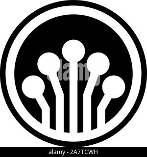 Circuit Board Technology, Electronic Tracks. Flat Vector Icon illustration. Simple black symbol on white background. Circuit Board, Electronic Tracks Stock Vector