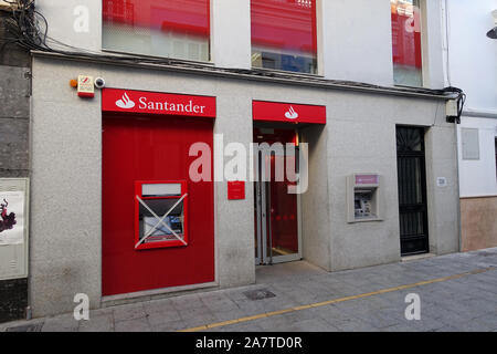 Ronda, Spain 30 October 2019: A branch of Santander bank with a new cashpoint not yet in use and taped off Stock Photo