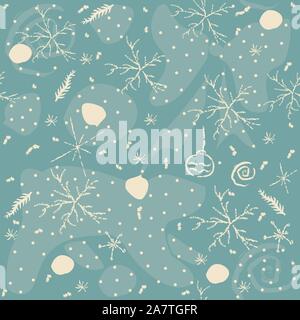 Winter Seamless pattern with pine branches, berries and twigs. Great for wall art design, gift paper, wrapping, fabric, textile, etc. Vector Illustrat Stock Vector