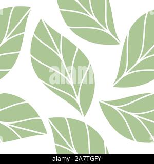 Soft Green Leaves  Seamless Repeating Pattern Isolated Vector Illustration Stock Vector