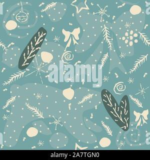 Winter Seamless pattern with pine branches, berries and twigs. Great for wall art design, gift paper, wrapping, fabric, textile, etc. Stock Vector