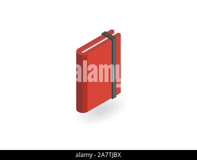 red hardcover notebook isolated, educational books isometric icon 3d, Notebook lock Stock Vector