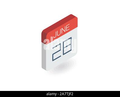 Calendar web button - The Twenty Eighth of june, three-dimensional rendering, 3D illustration Stock Vector