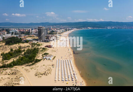 Aerial view to the beach of sea resort Sunny Beach, Bulgaria Stock Photo